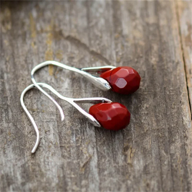 Antique Red Color Stone Water Droplet Dangle Earrings Crystal Wedding Vintage Drop Earrings Custom Jewelry