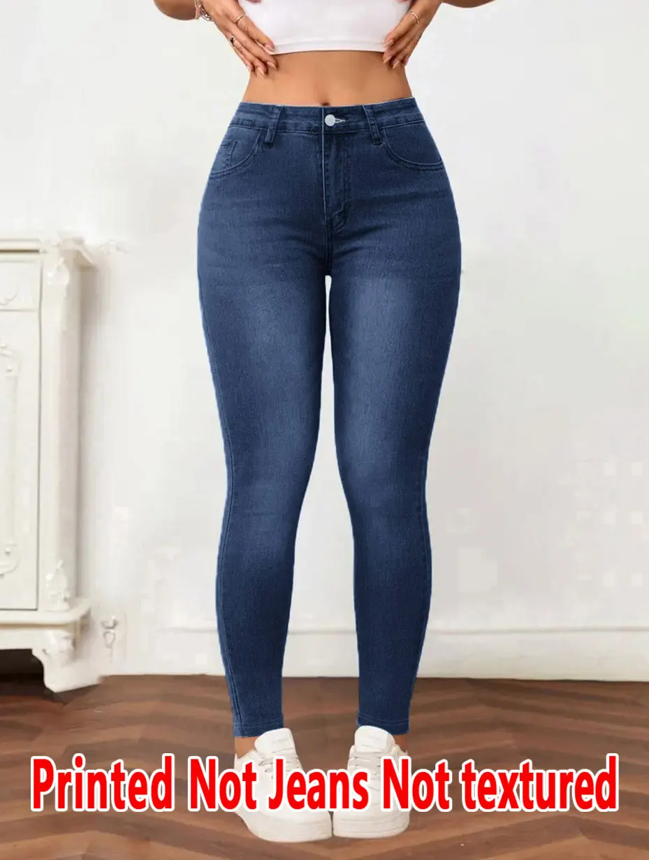 1111   Ladies Printed Tight Pants Non- Denim Fabric Cowgirl Hole Print Base Pants Wearable All Seasons
