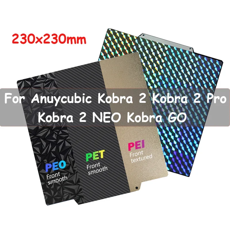 Kobra 2/Kobra Go/Kobra Neo PET PEO Sheet 230x230 Double Side PEI Textured PEY Build Plate Magnetic 3D Printer Heated Bed Upgrade