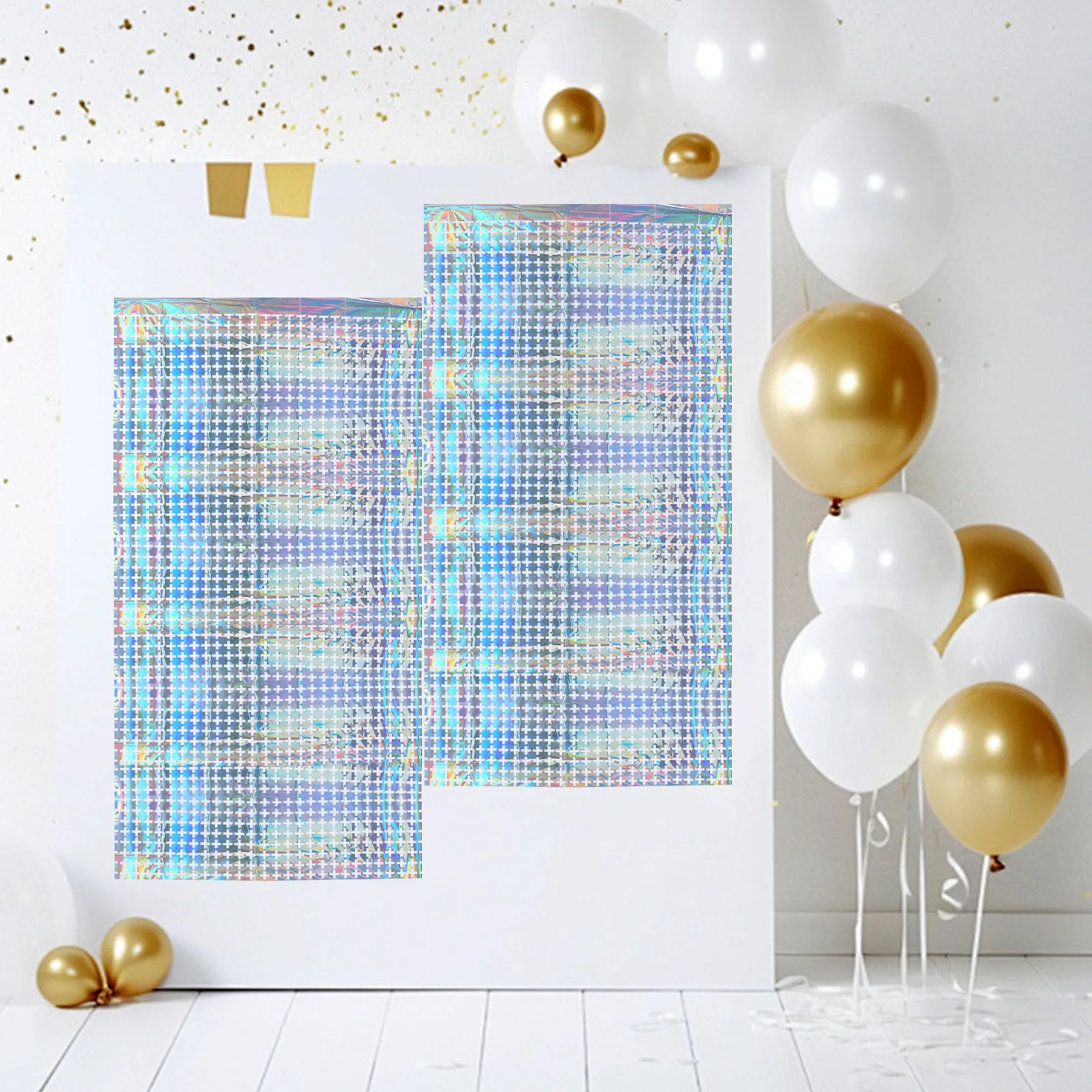 3Pcs Colorful Holographic Foil Tinsel Backdrop Curtains Disco Party Decoration Photo Booth Backdrop Birthday Bachelorette Theme