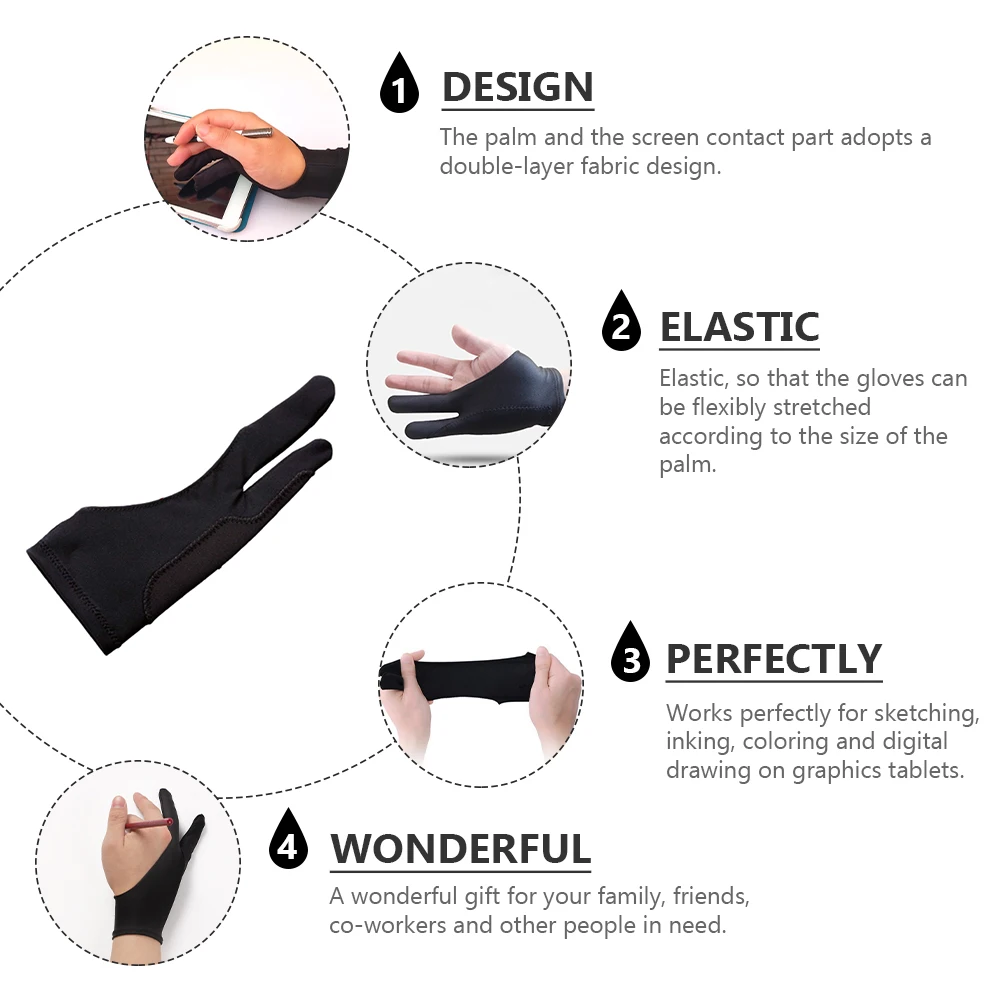 

6Pcs Double Layer Drawing Gloves Tablet Gloves Two Finger Gloves For Digital Art Design Accessories