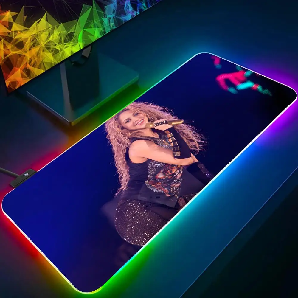 The Singer For S-Shakiraer Mouse Pad RGB Glow Personality Picture Custom PC Table Mat Carpet Mat Game Player Dedicated LED
