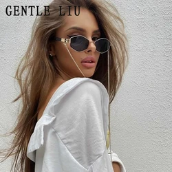 Irregular Geometric Frame Sunglasses with Chain for Women Luxury Brand Designer Punk Driving Eyewear Sun Glasses 2026 Trends New