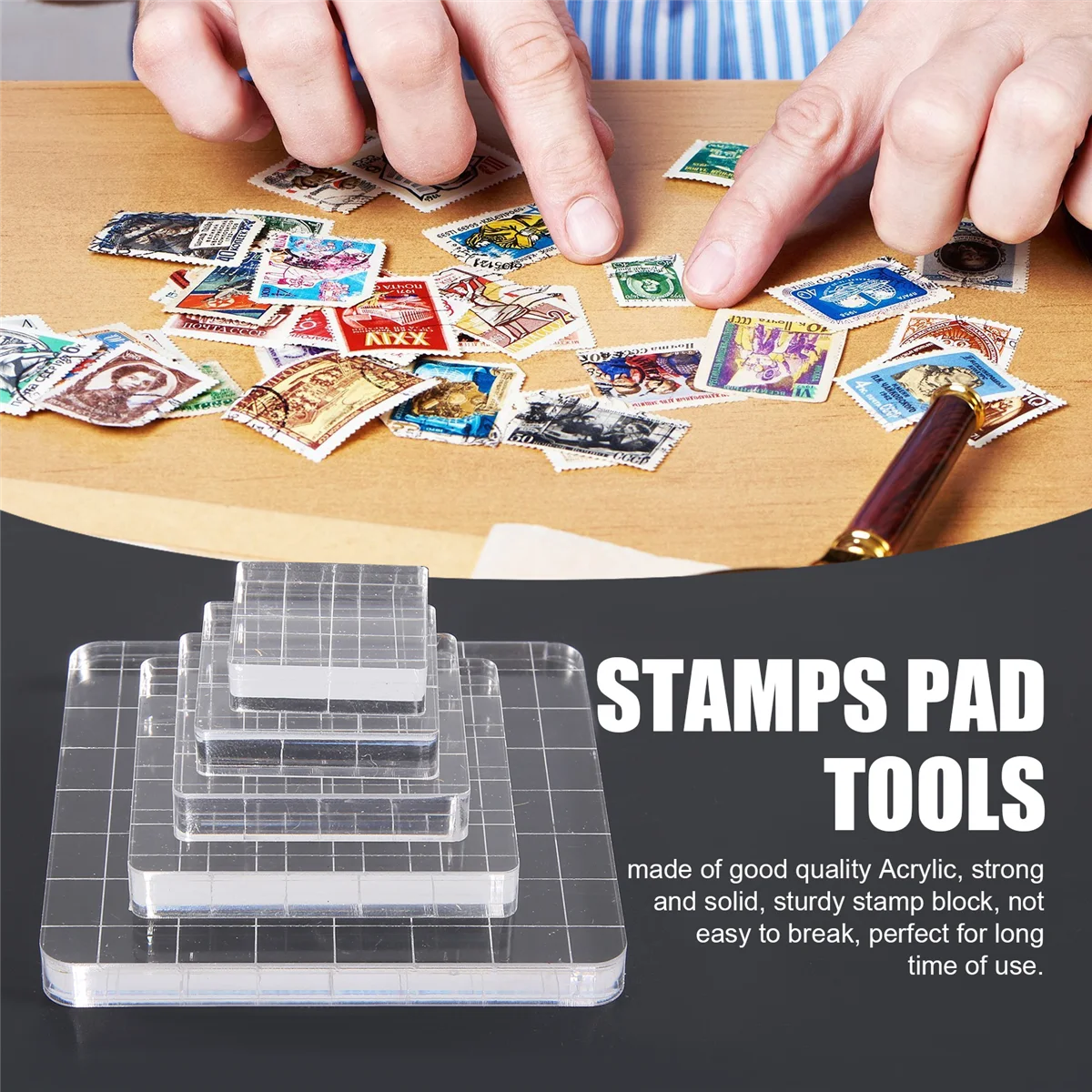 A88m 6 peças blocos de carimbo acrílico claro ferramentas de blocos de carimbo com linhas de grade para scrapbooking artesanato fazendo