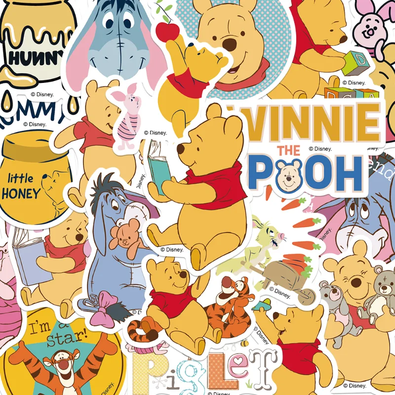 50Pcs Disney Pooh New Cute Cartoon Sticker Suitcase Notebook Computer Mobile Phone Cup Little Bear Waterproof Periphery Sticker