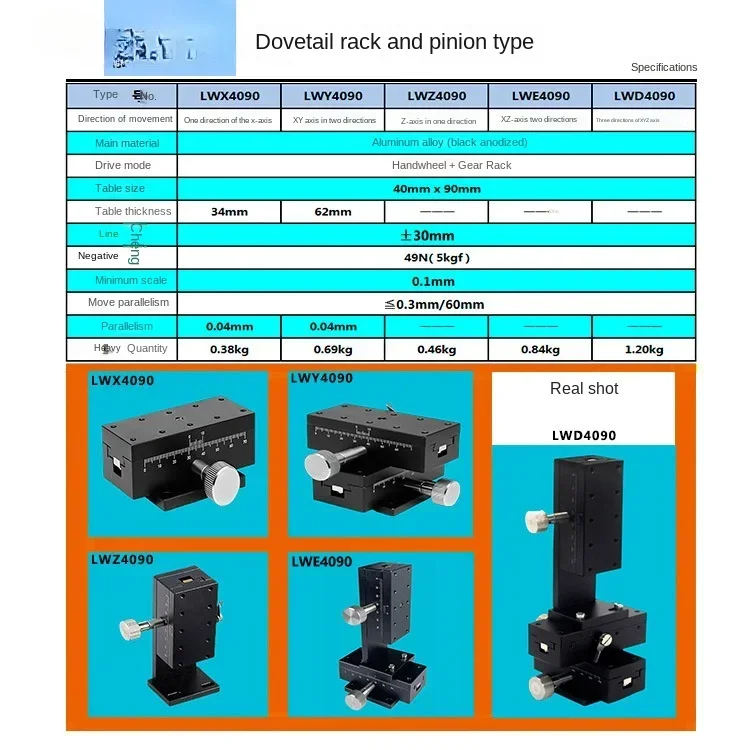 Мобильная платформа LWD4090/4060 XYZ axis, шестеренка «Ласточкин хвост», направляющий тип, перемещение, слайд xy