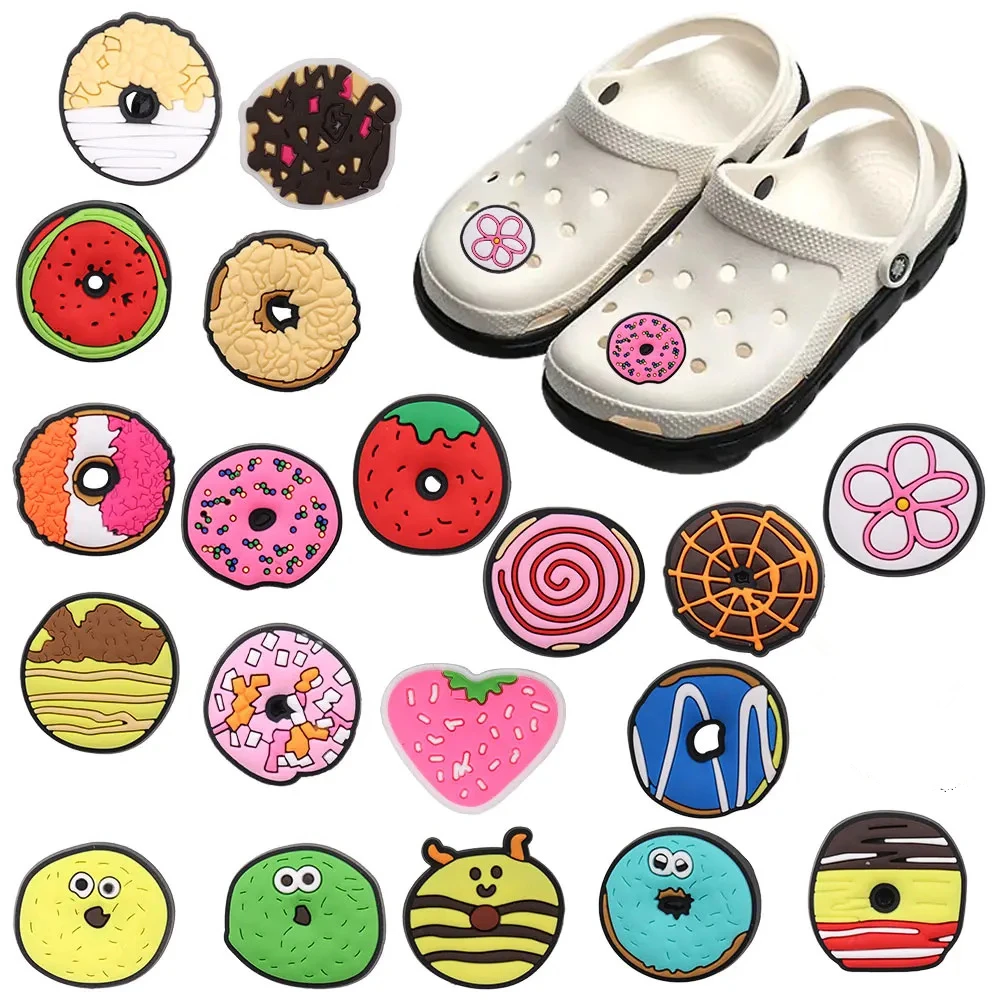 Hot Sales 1Pcs PVC Mix Donuts Sandals Shoes Charms Decorations Food Children Buckle Clog Fit Party Present