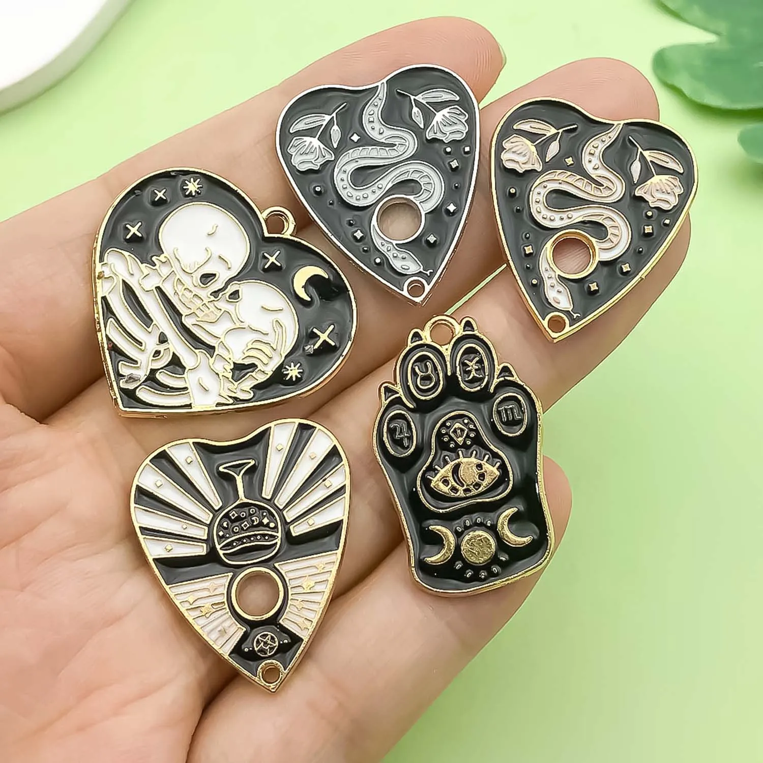 10/12pcs Black Enamel Heart Card Charms Alloy Halloween Decoration Pendants for DIY Bracelet Necklace Jewelry Making Accessories