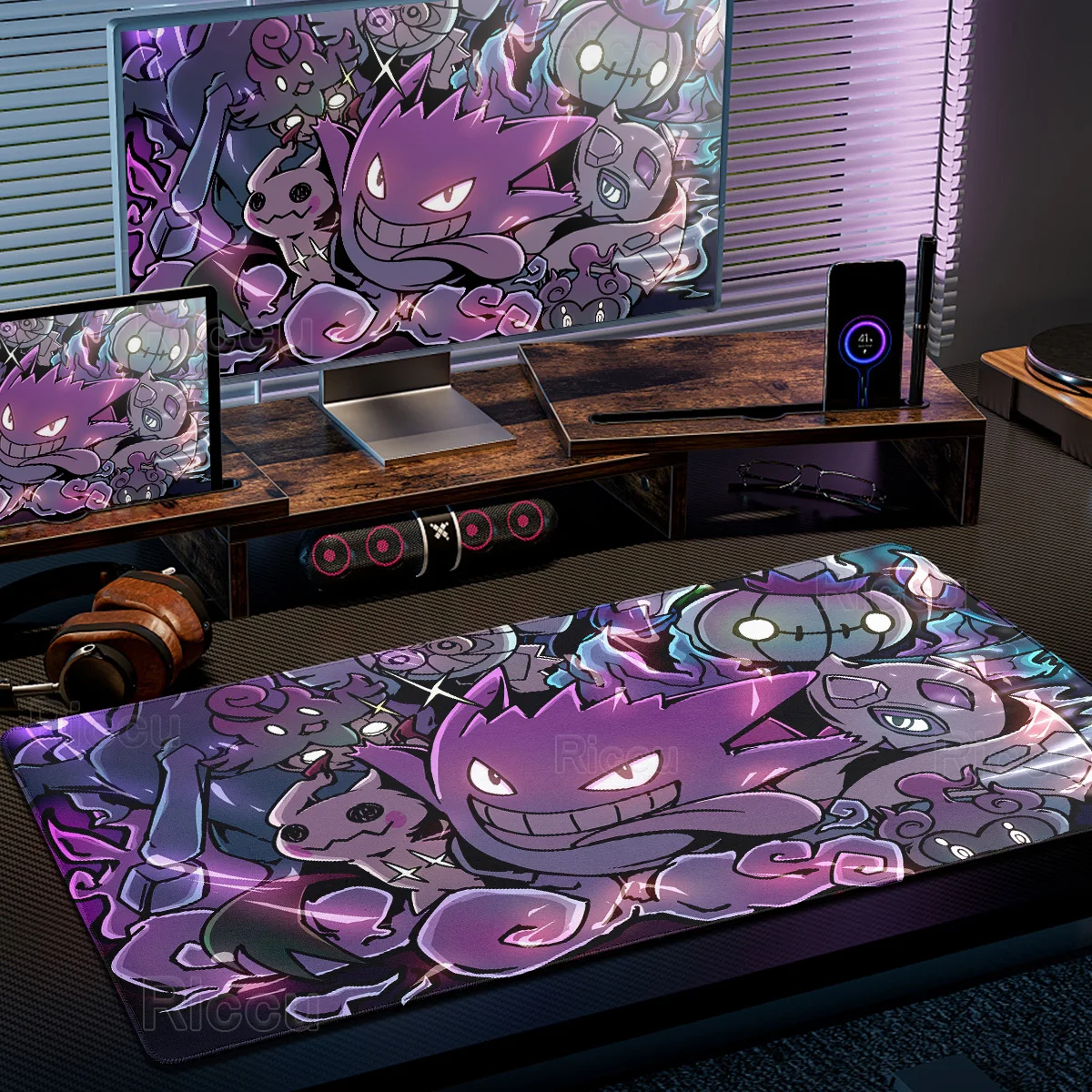 HD P-Pokemon-Gengar Grande Mouse Pad Large Computer Keyboard Desk Mats Anime PC Gaming LockEdge TablePad Setup Gaming Decoration