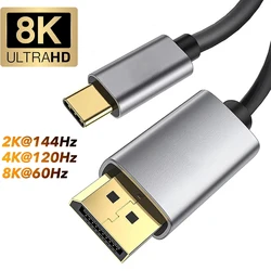 Cable USB-C a DisplayPort 8K @ 60 DP tipo C 3,1 a 4K 120Hz puerto de pantalla 1,4 Cable Thunderbolt 3 para MacBook Air Pro Samsung Dex