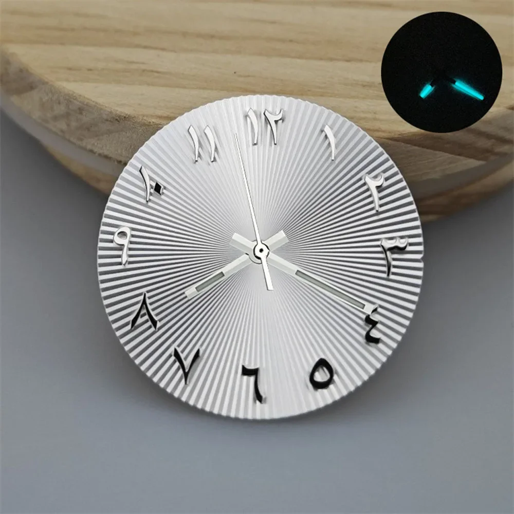 NH35 다이얼 28.5mm 수정된 아랍어 스케일 다이얼 일본 NH35 자동 무브먼트 watchmods M228206-0025 용 방사형 패턴 다이얼