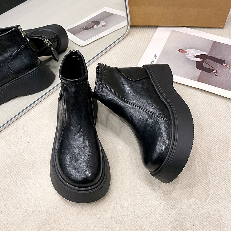 Hochhackige Kurzstiefel für Damen, Neue Frühjahr/Herbst 2026 Kollektion, Großer Absatz Plateausohle
