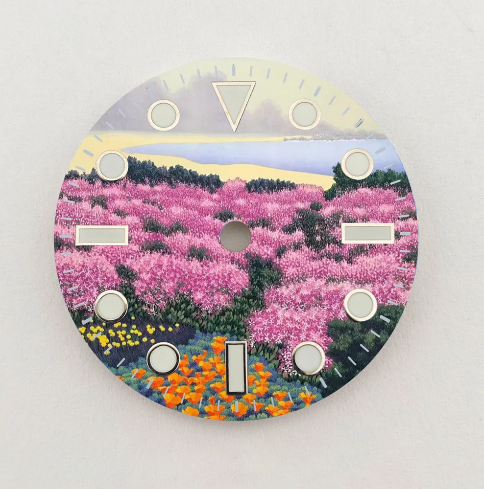 28.5 مللي متر الطلب NH35 الهاتفي الإبداعية زهرة البحر الهاتفي NH36 الطلب اللون الطلب صالح NH35/NH36 ساعة يد تعمل بالحركة أجزاء استبدال شعار مخصص