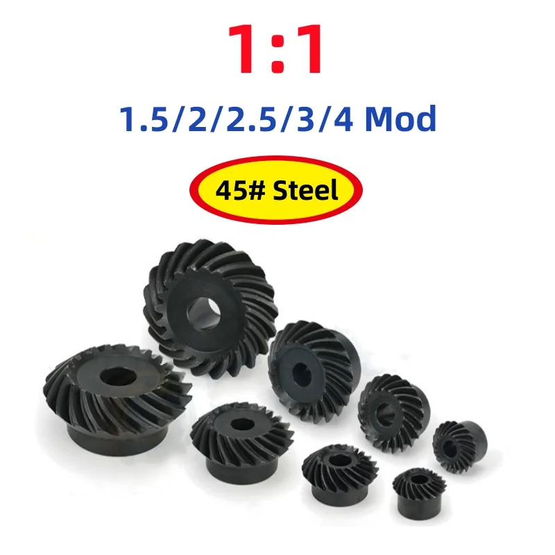 1.5/2/2.5/3/4 Mod 1:1 Spiral Bevel Gear 20/25/30 Teeth 45# Steel Left-Hand/Right-Hand Bevel Gears