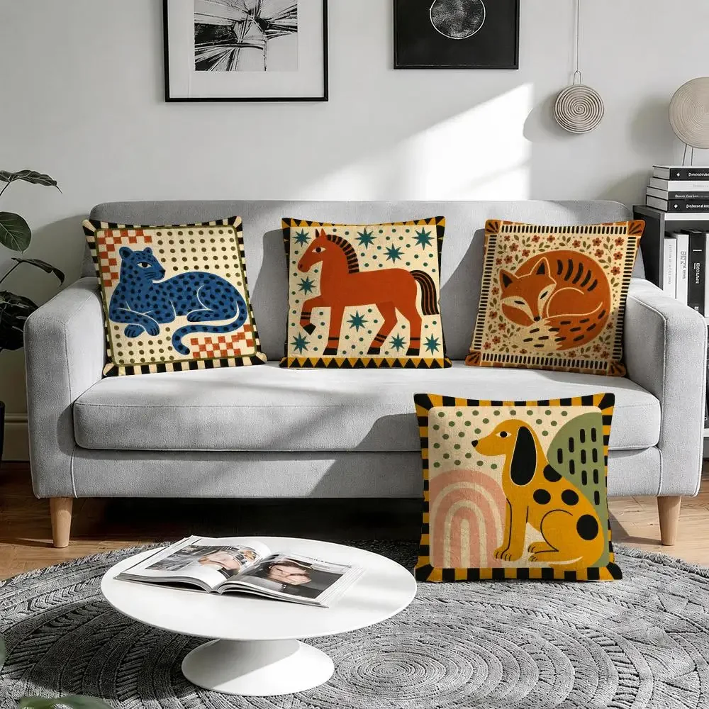 Ancient Egypt Abstract Colorful Cushion Cover Natural Breathable Durable Linen Printed Decor Pillow Case Sofa Bedroom
