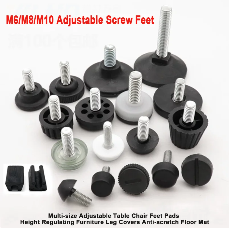 4Pcs M6 M8 M10 Screw on Furniture Glide Leveling Foot Adjustable Home Table Desk Glide Leg Leveler Leveling Foot Adjuster