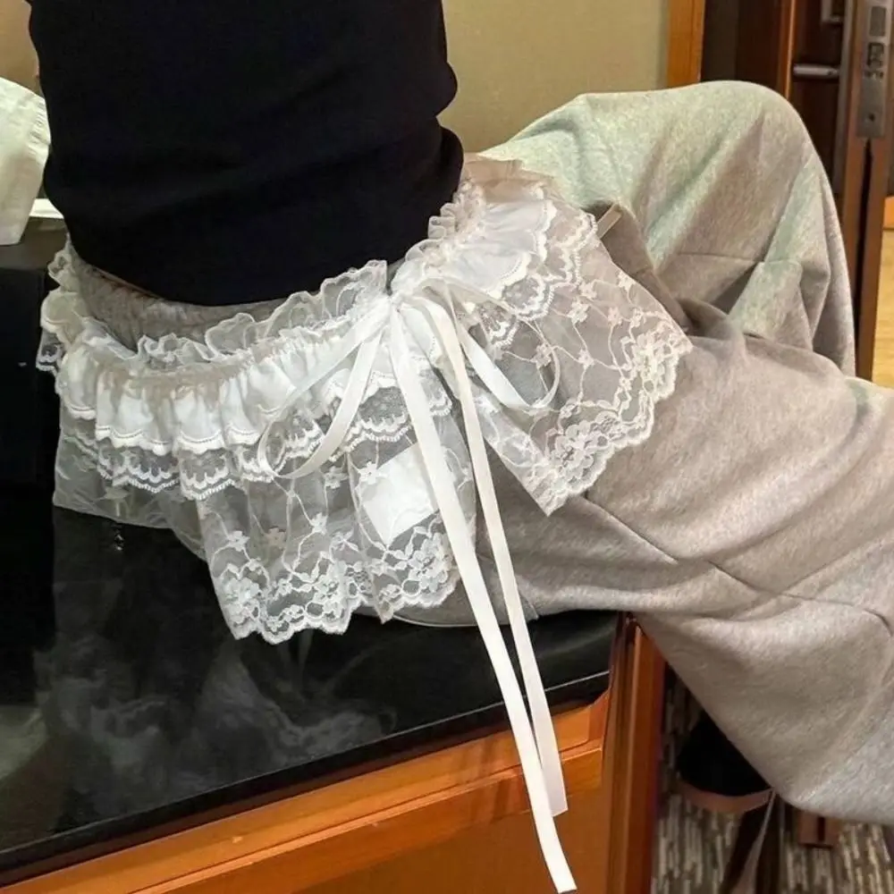 New Embroidered Flower Lace Mini Skirt See Through Y2K Streetwear Ruched Skirts Harajuku Butt Curtain Jeans Decoration