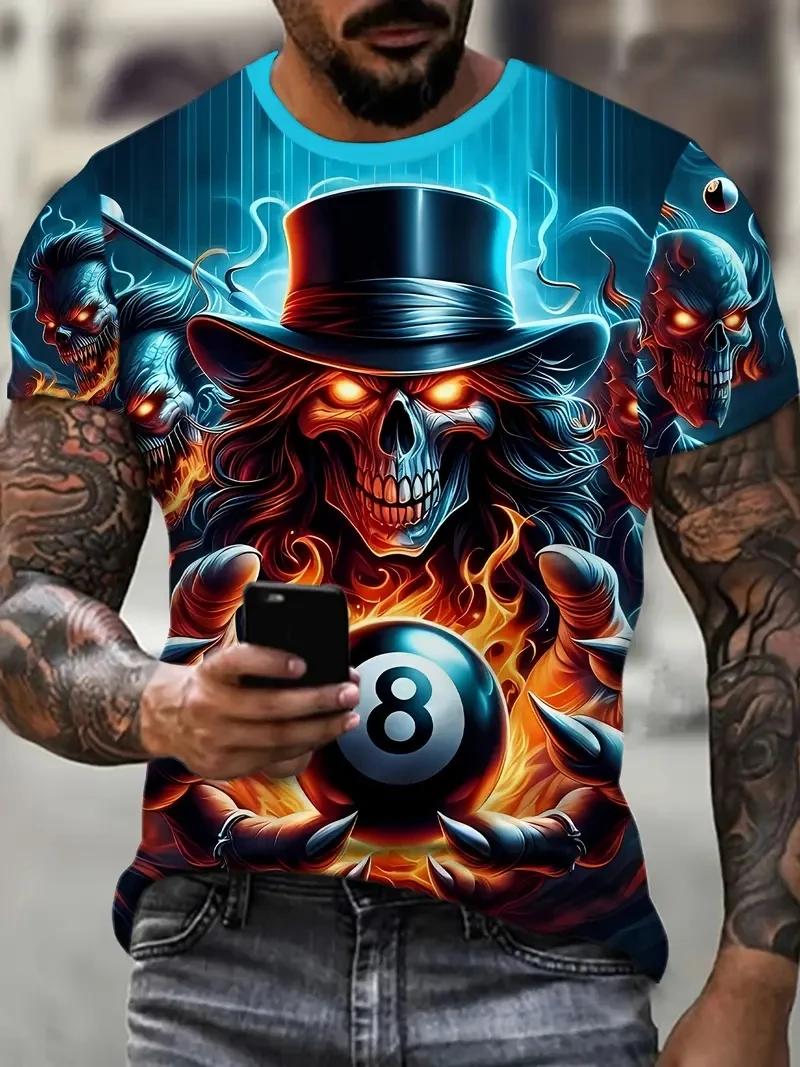 

Мужская черная футболка с короткими рукавами и 3D-принтом в бильярд, размер PLUS, свободная и повседневная, мягкая, удобная и дышащая