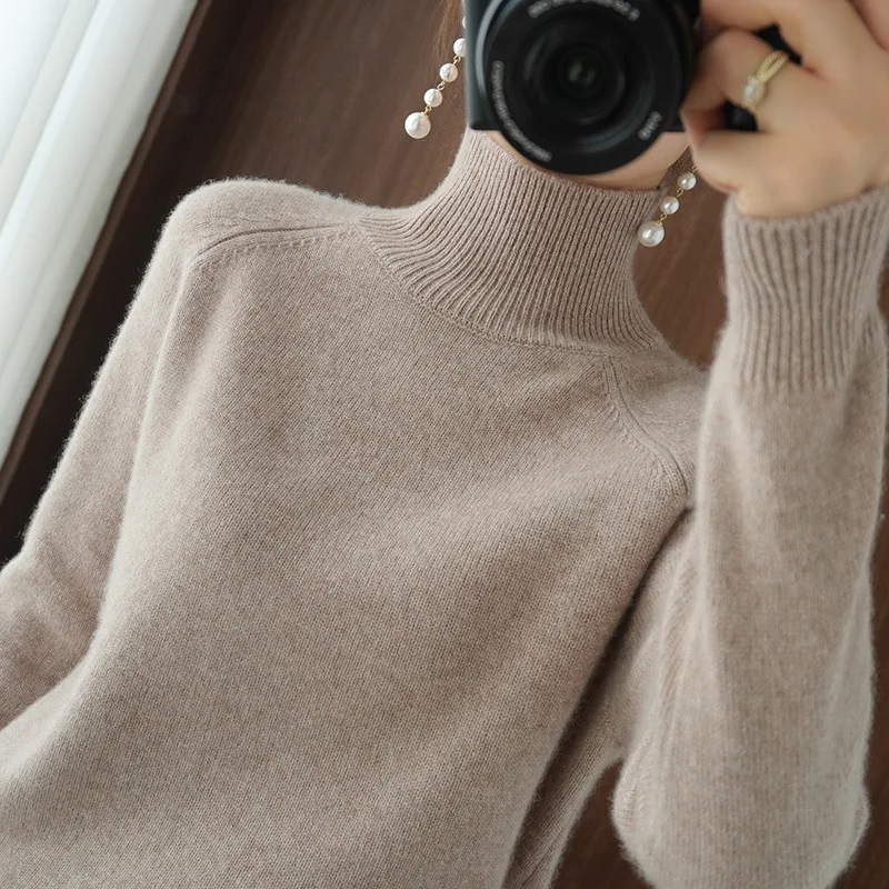 Sweater Turtleneck lengan panjang wanita, sweater kasual musim gugur musim dingin, Pullover hangat tebal, jumper dasar 2024, pakaian rajut Korea modis