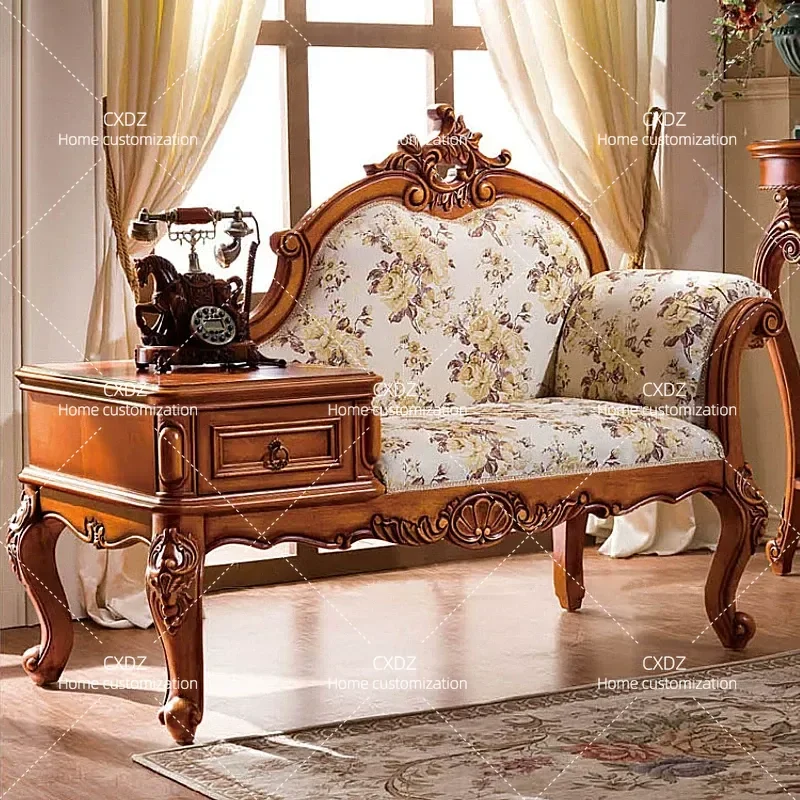 Solid Wood Reclining Chair with Storage Drawers Single Sofa for Living Room Balcony Leisure Armchair Couch