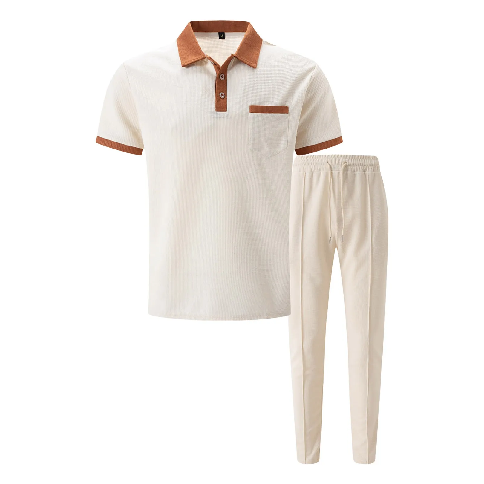 

Body Suite for Men Mens Lapel Color Block Short Sleeved Trousers Two Piece Casual Set Skeleton Body Suit Men