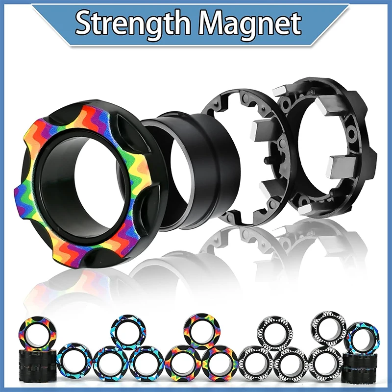 Magnetic Rings Fidget Toy Pack Gifts for Teen Boys Party Favors Cool Gadget for Adults Magnet Fidget Spinner Sensory Toy Set