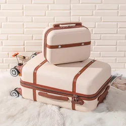 Rolling Luggage Set Women Fashion Combination Lock Travel Suitcase Set Universal Cosmetic Bag Retro 2pcs Trolley Luggage Set