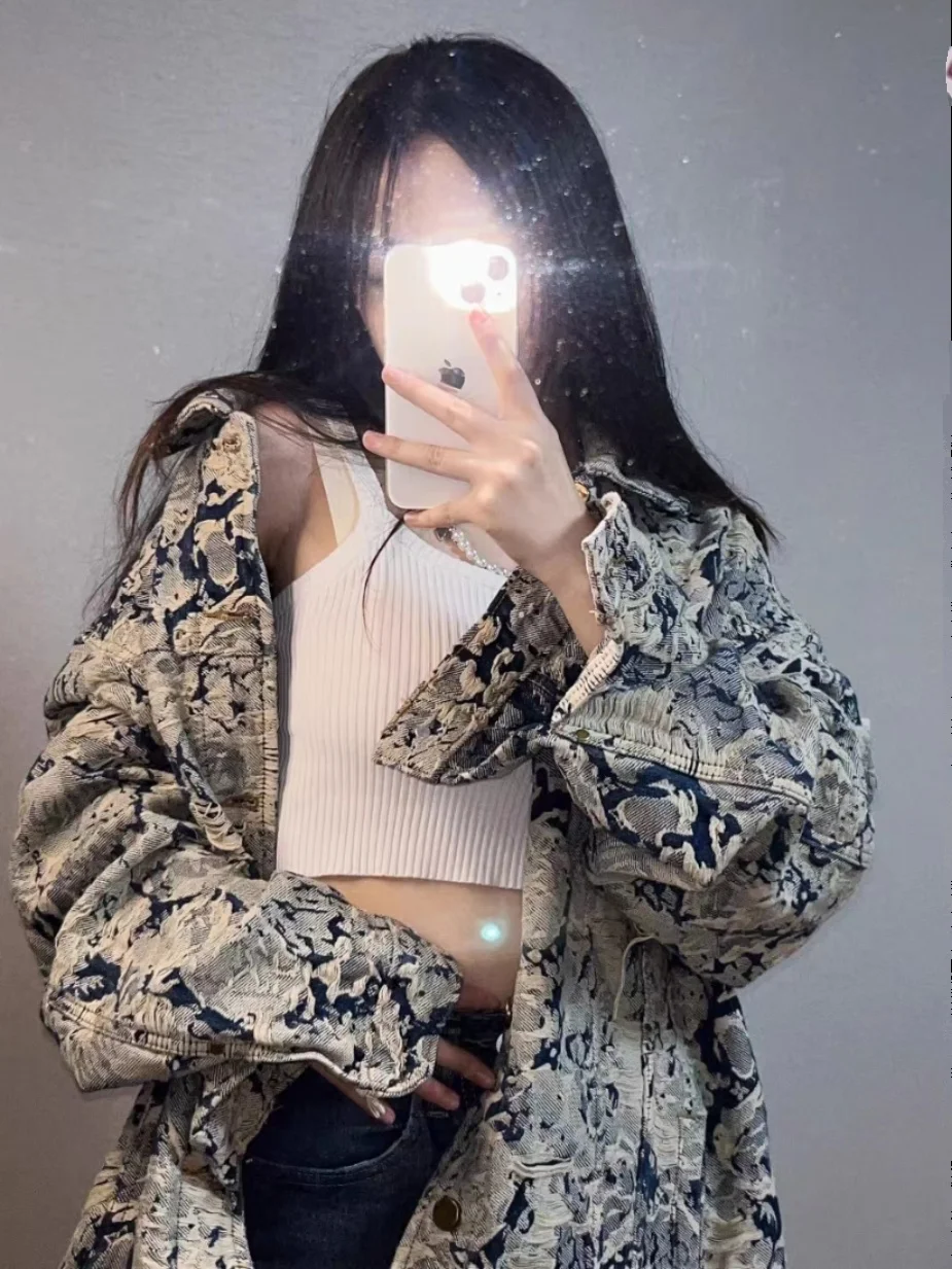 

Американская джинсовая куртка в стиле ретро, весна-осень, сине-белая фарфоровая вышивка, свободный крой, молодежный Sle Long Sve