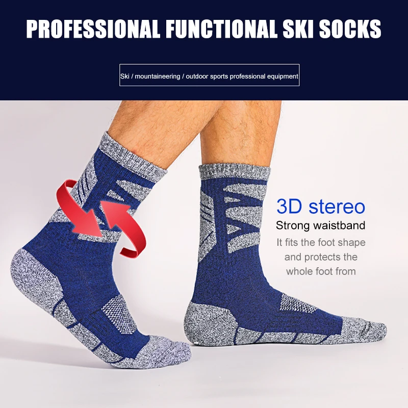 1 Pairs Winter Crew Socks Mid Length Sports Socks Thick Knitting Terry Bottom Warm Control Ankle Socks For Men Outdoor Hiking