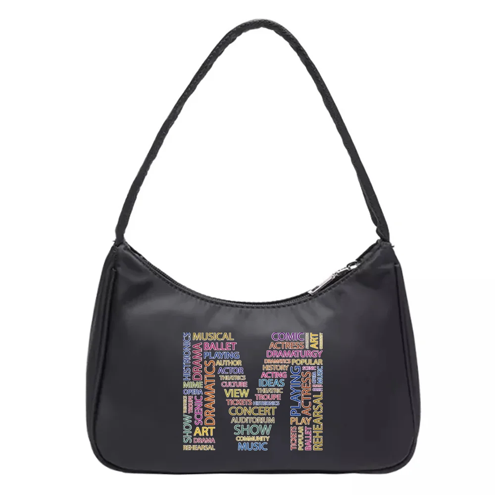 Vrouwen Onderarm Tassen Nieuwe Nylon Casual Vrouwelijke Winkelen Rits Purse Tekst Initial Naam Serie Oksel Schoudertas Zomer Handtas