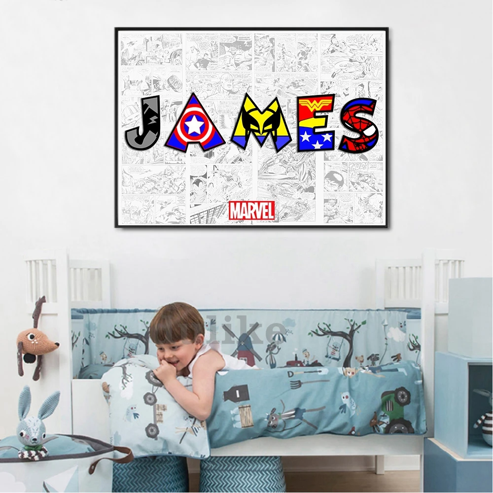Personalized Boys Name Word Art Print AVENGERS Character Poster Superhero Canvas Painting Wall Art Comic Hero Gift Home Decor