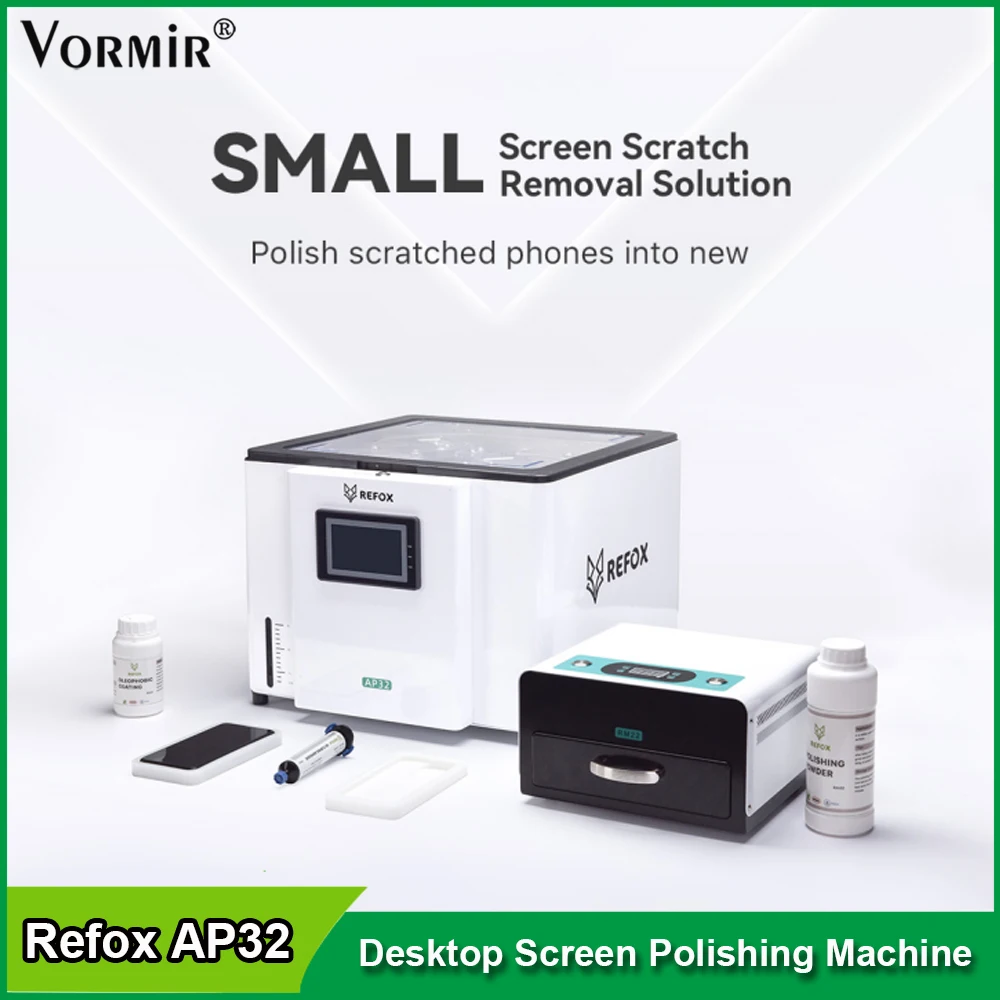 Refox AP32 Desktop Mini Grinding Polishing Machine with RM22 UV Curing Box For Mobile Phone Watch Screen Scratch Removal Repair