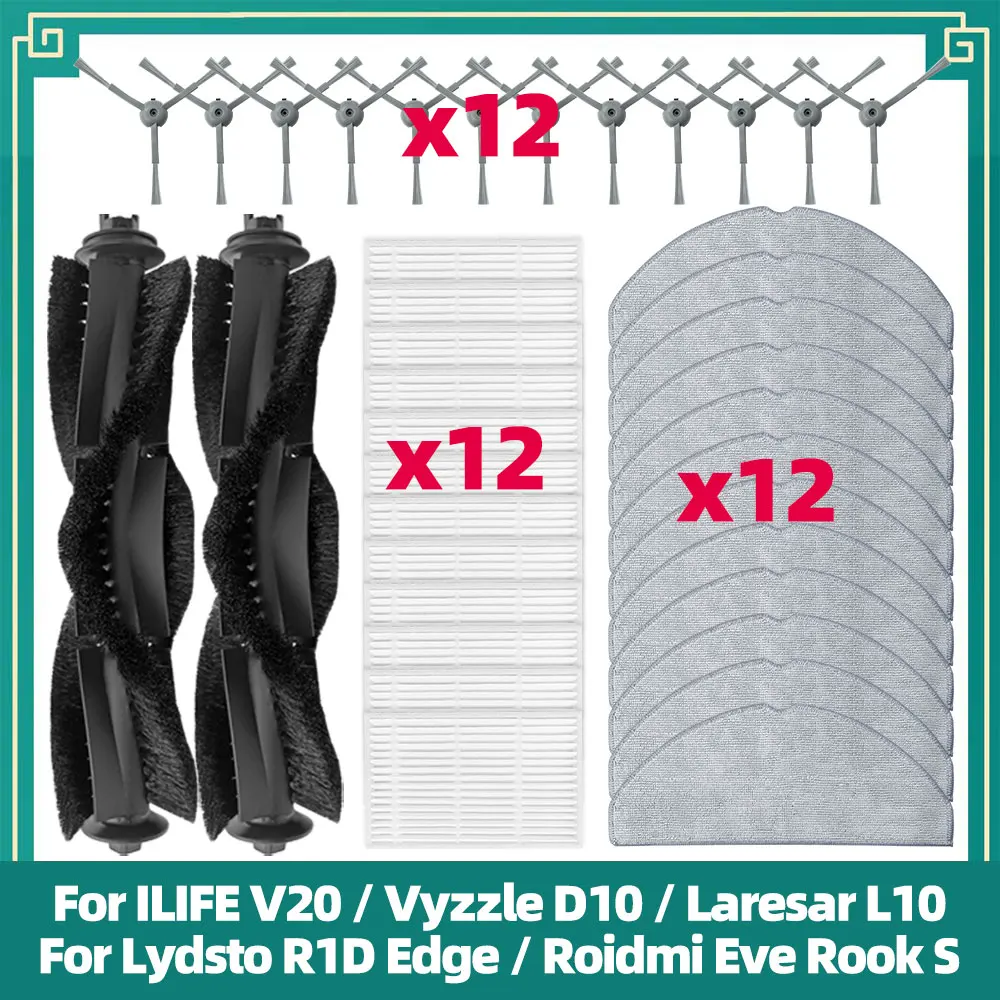 Replacement Parts for ILIFE V20, Vyzzle D10, Laresar L10, Lydsto R1D Edge, Roidmi Eve Rook S, Main Side Brush Filter Mop