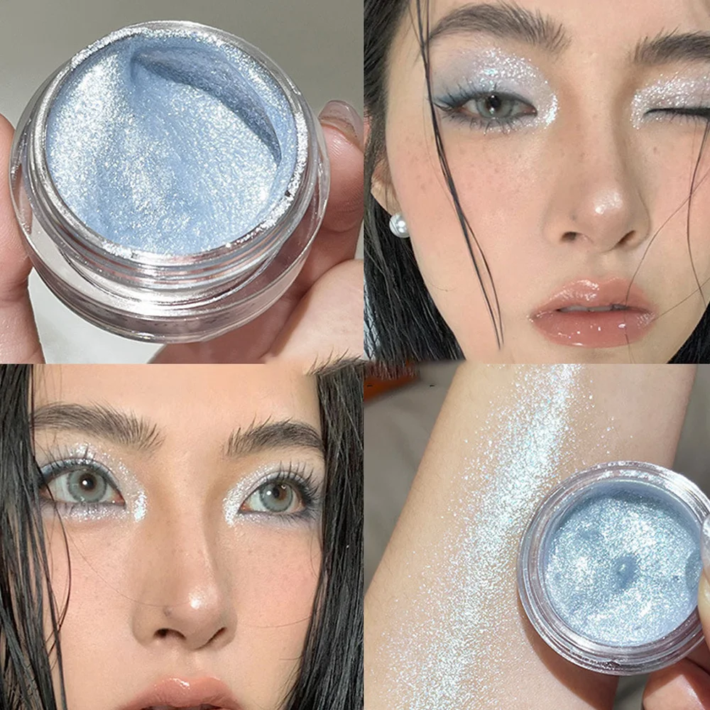 Glitter Shimmer Eyeshadow Monochrome Highlighter Metallic Shiny Mashed Potato Texture Pink Purple Sliver Eyeshadow Korean Makeup