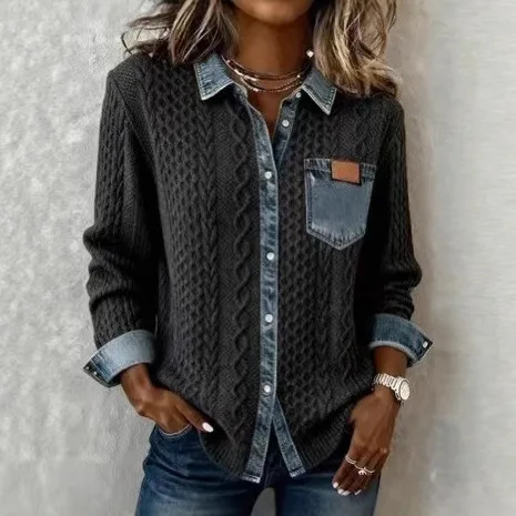 여성 의류 가을 긴 소매 라펠 패치워크 가을 겨울 다용도 가디건 재킷 여성용 신상 패션 재킷