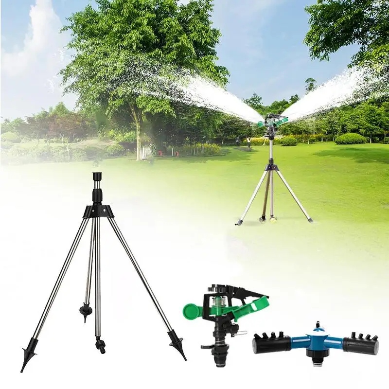 

Garden Irrigation System Stainless Steel Tripod Impact Sprinklers Kit 360 Degree Rotate Nozzle Sprayer for Farmland Plant Flower