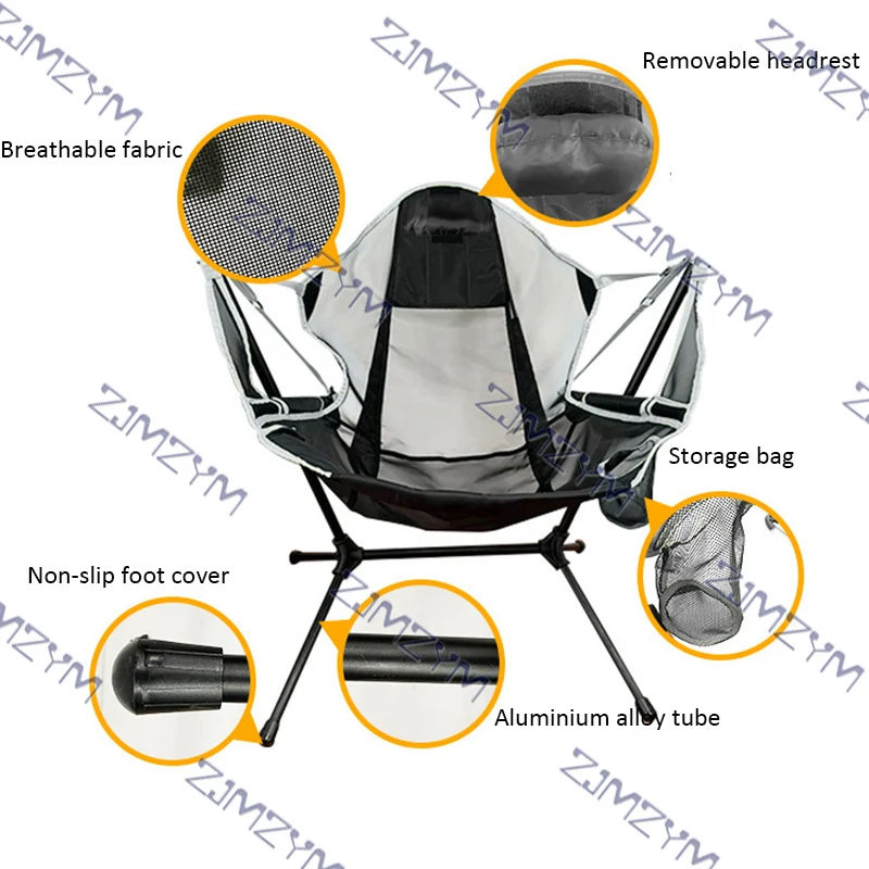 Outdoor Camping Folding Rocking Chair For Trips Leisure Chair With Pillows Fishing Beach Stool Adjustable Camping Rocking Chair