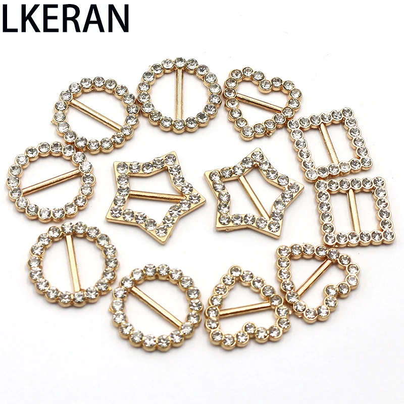 LKERAN 10 Pieces/Bag Gold Alloy Variety Rhinestone Buckle Wedding Invitation Card Decoration DIY Hair Accessories Free Of Shipp