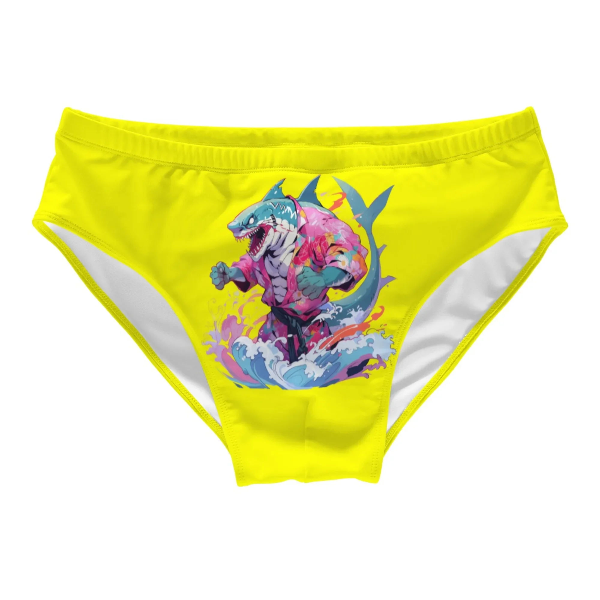 Angry Shark Cartoon Print Men's Swim Trunks Fashion Happy Beach Surf Shorts Lightweight Comfortable Sexy Men's Briefs Swimwear