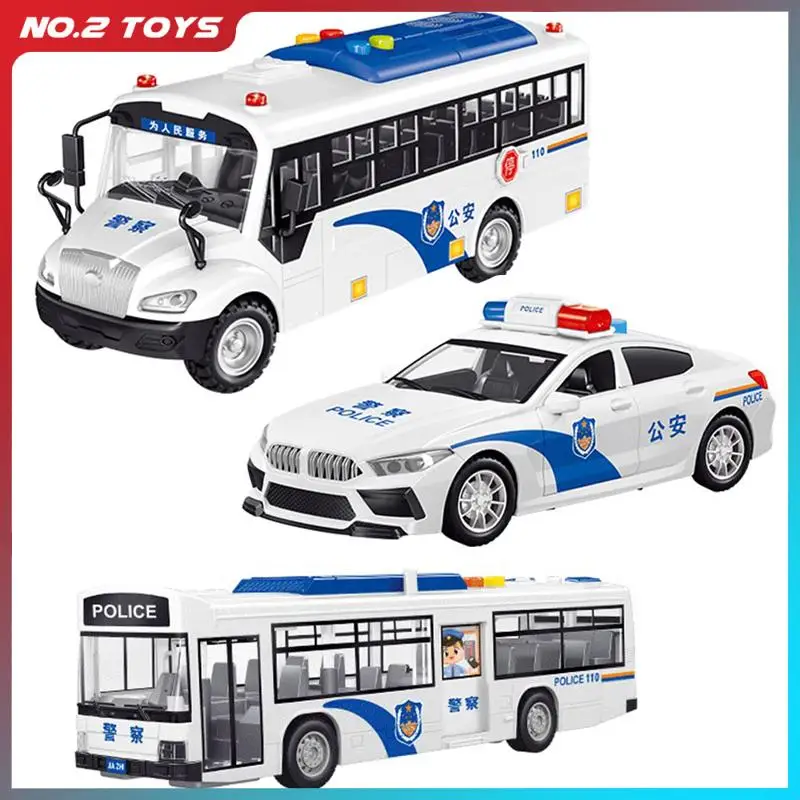 Large Size Police Car Model with Lights and Music Simulation Police Bus Pull-back Vehicle Inertial Cars Toys for Children Gift