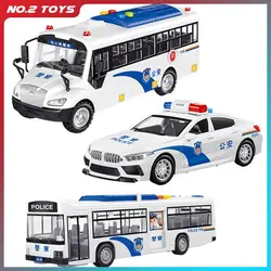 Large Size Police Car Model with Lights and Music Simulation Police Bus Pull-back Vehicle Inertial Cars Toys for Children Gift