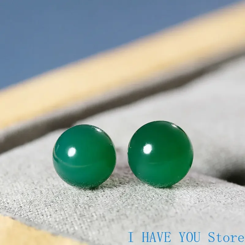 Clous d'oreilles en Jade naturel pour femmes, boucles d'oreilles rondes, vert Bingyang, cadeaux pour maman, pour prévenir les allergies