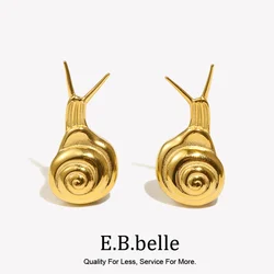 E.B.belle Waterproof Tarnish Free Creative Snail Stud Earring Stainless Steel 18K Gold Plated Spiral Animal Earrings