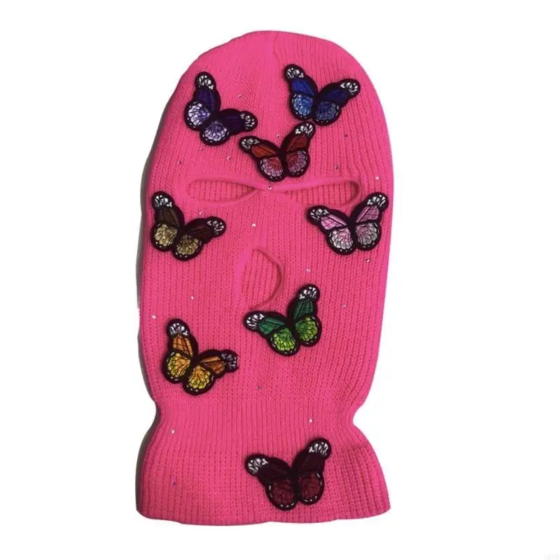 

Реалистичная маска с нашивкой-бабочкой, зимняя вязаная полнолицевая маска с 3 отверстиями, теплая маска для шеи