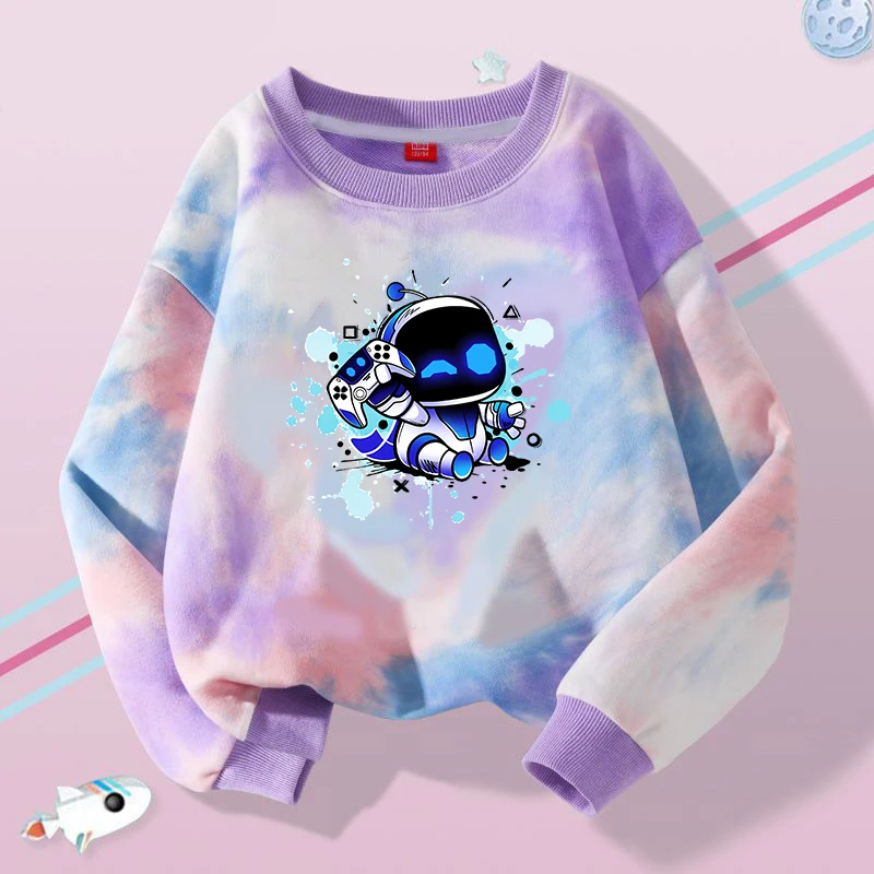 Astro Bot Children's Crew Neck Sweatshirt Cartoon Game Figure Printed Pullover Boys Winter Casual Warm Top Kids Birthday Gifts