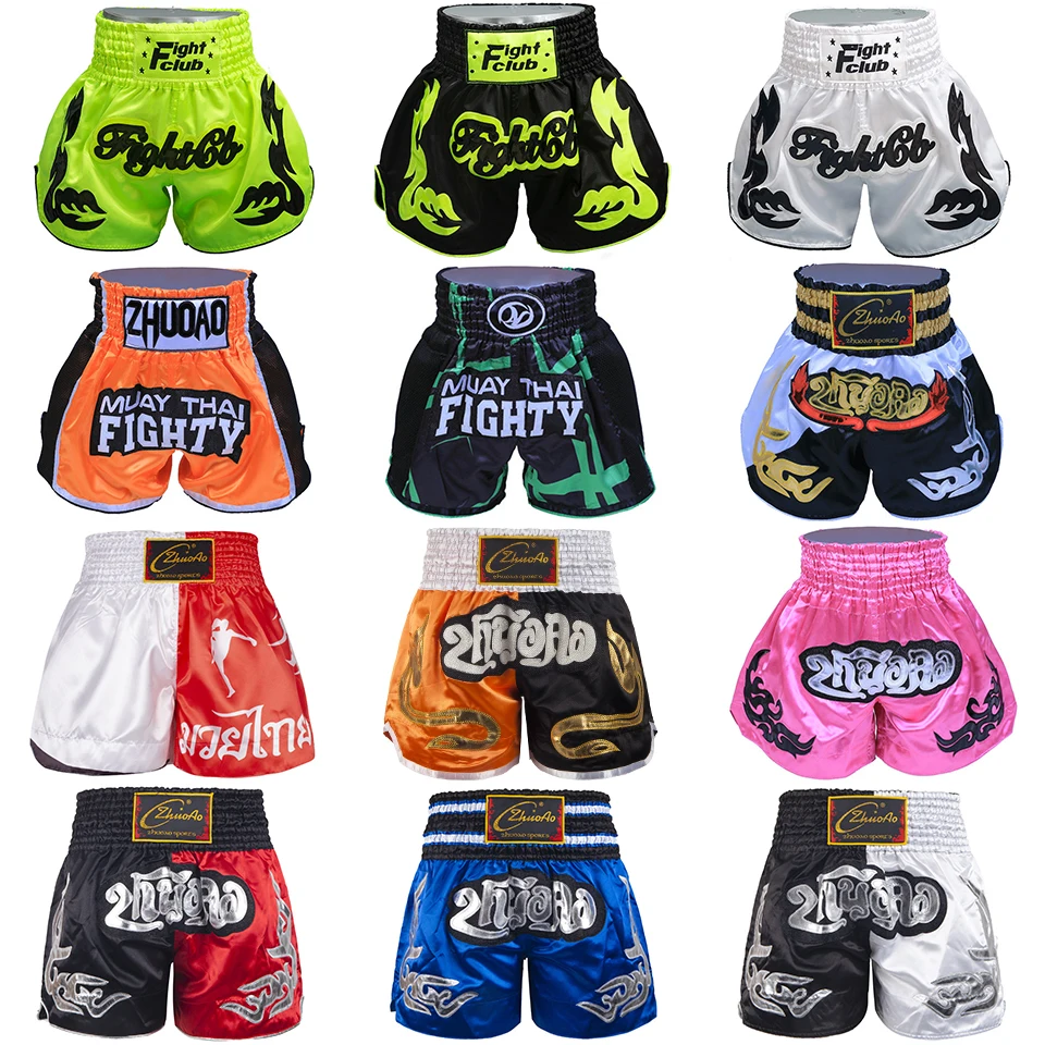 Muay Thai Shorts Men Embroidery Sports Fiess Fighting Kickbo Short Pants Women Kids Custom Sanda MMA Boxeo Trun Black