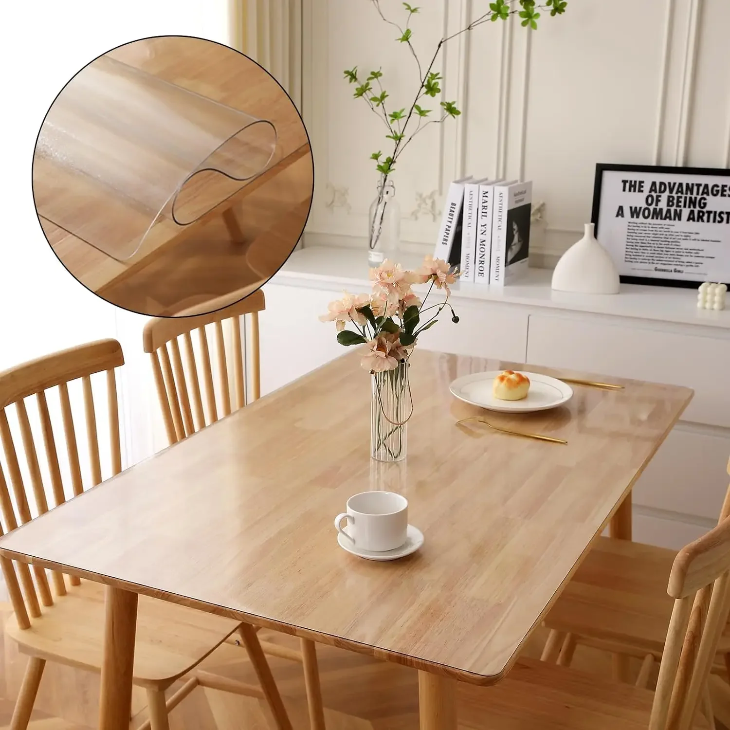 Clear Vinyl Tablecloth Protector Waterproof/Oil-Proof Plastic Square Transparent Sheet Table Cover Plastic Table Cover