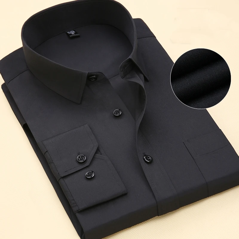 Men\'s Shirt Long Sleeve Extra Large Size Office Formal Solid Color Classic Versatile Fashion Business Shirts Men\'s Wear S~7XL