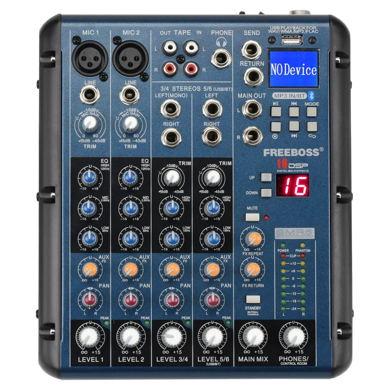 FREEBOSS SMR8 Bluetooth USB Record 8 Channels (4 Mono + 2 Stereo) 16 DSP Effects USB Professional DJ Mixer