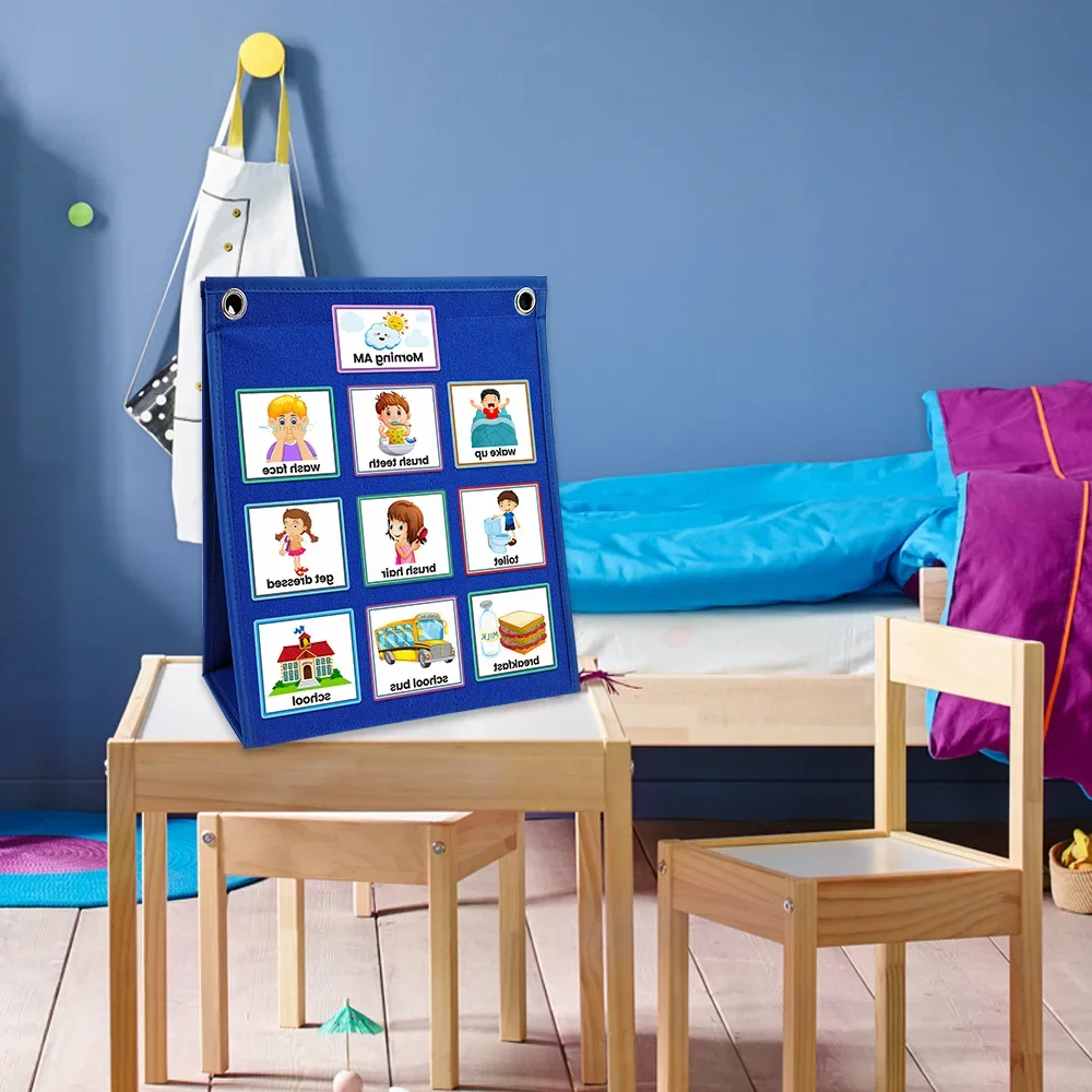 Whole Stick viltbord Visuele schematanalender voor kinderen met 70-kaarten Zelfdisciplineplanner Gevouwen als displaybord Leermiddelen